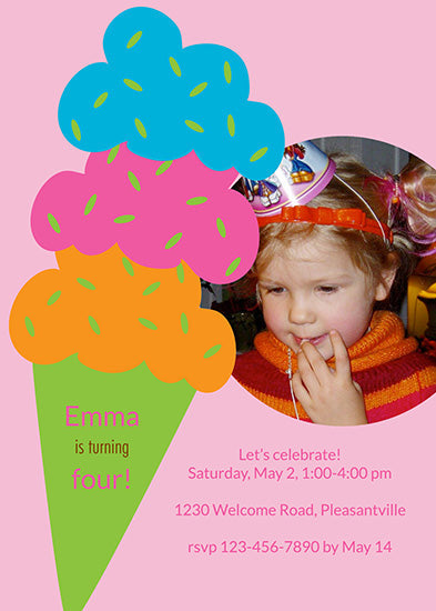 Triple Scoop - Pastel Pink Birthday Invitation