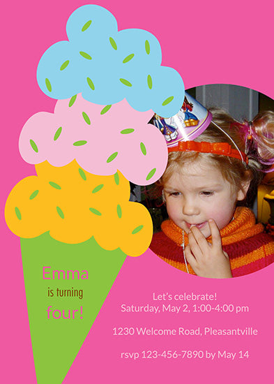 Triple Scoop - Pink Birthday Invitation