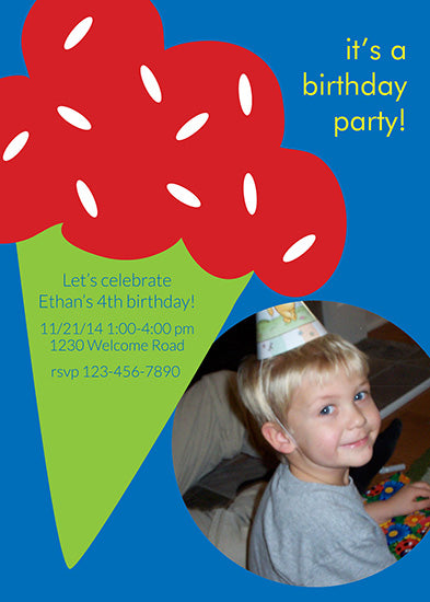 Ice Cream Cone Party - Red Birthday Invitation