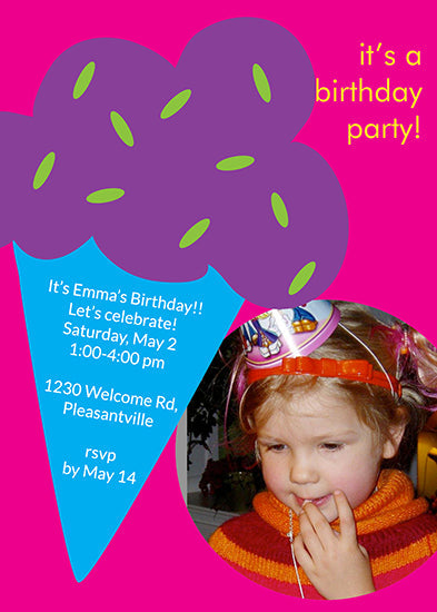 Ice Cream Cone Party - Purple Birthday Invitation