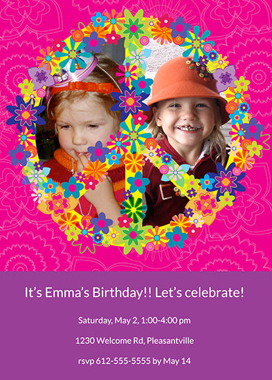 Floral Peace Sign - Bright Birthday Invitation