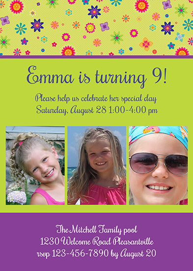 Floating Flowers - Purple Birthday Invitation