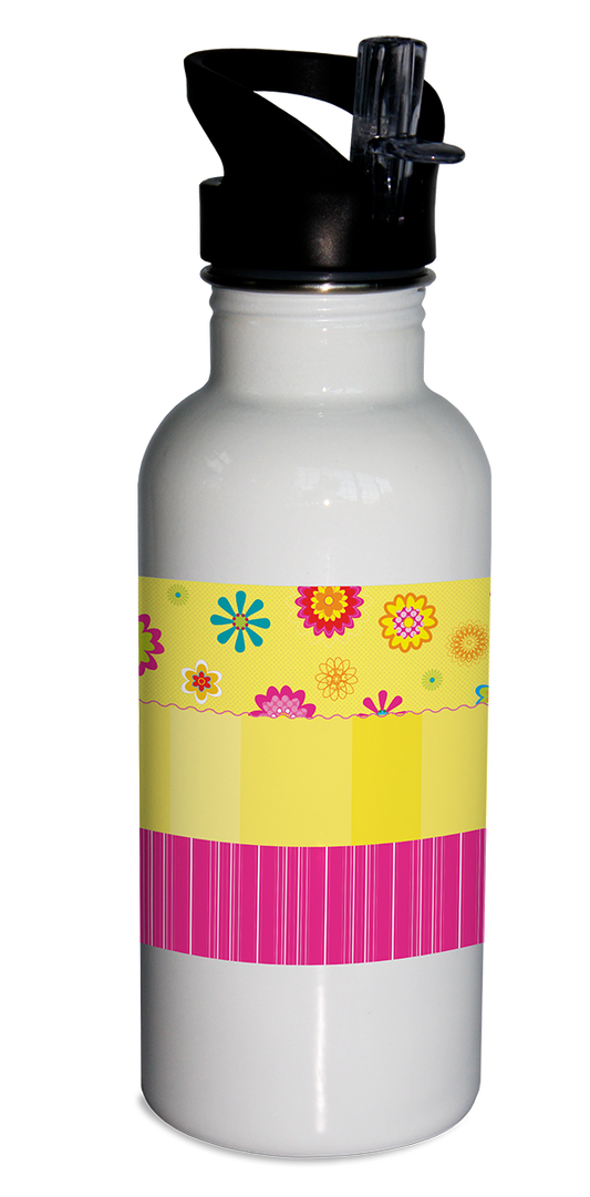 Floating Flowers & Stripes Pink Water Bottle