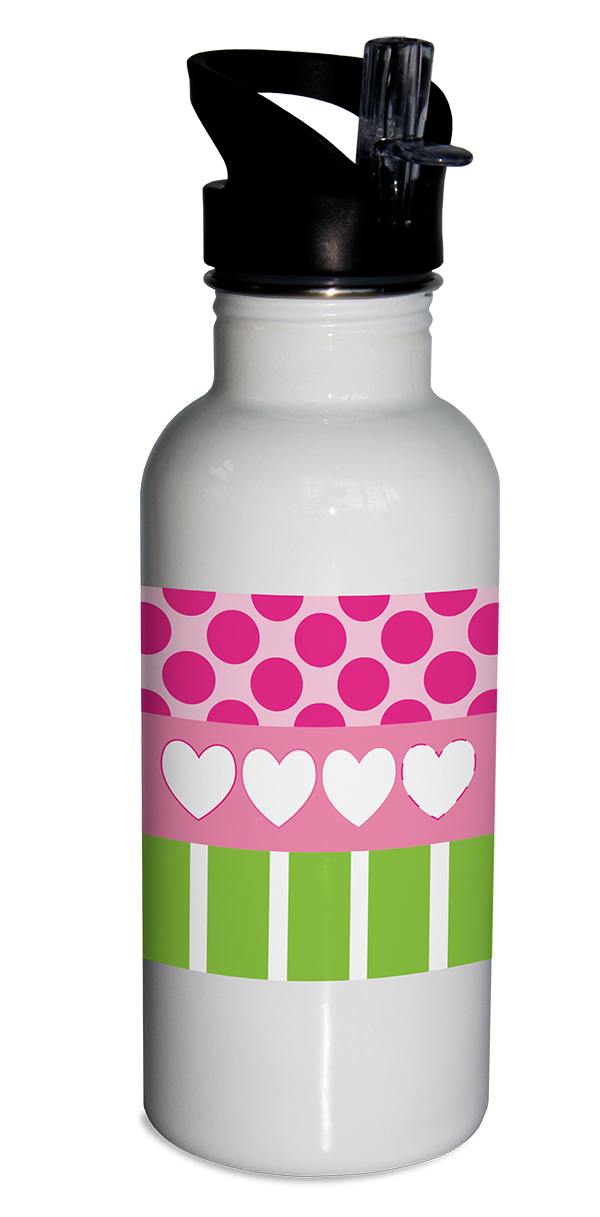 Polka Dots & Hearts Water Bottle