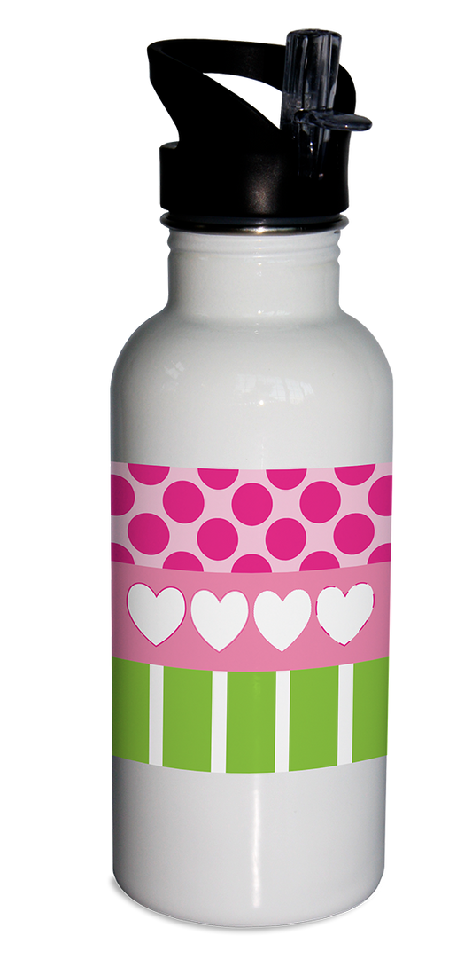 Polka Dots & Hearts Water Bottle