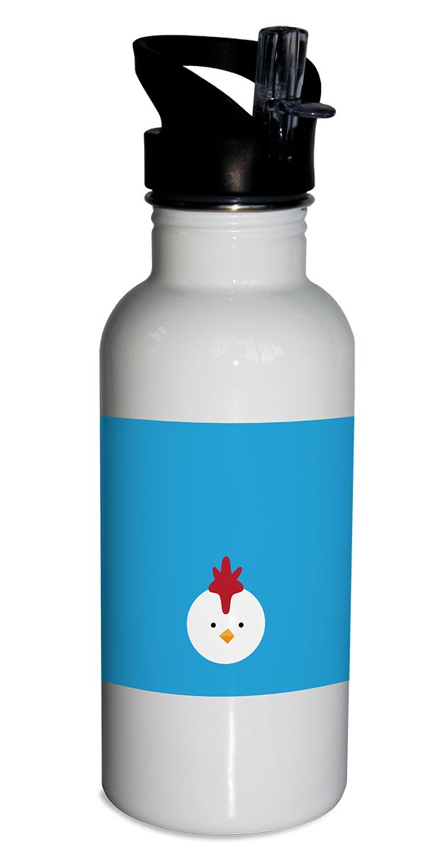 chicken water bottle, stainless steel water bottle, kids' water bottle, personalized water bottle