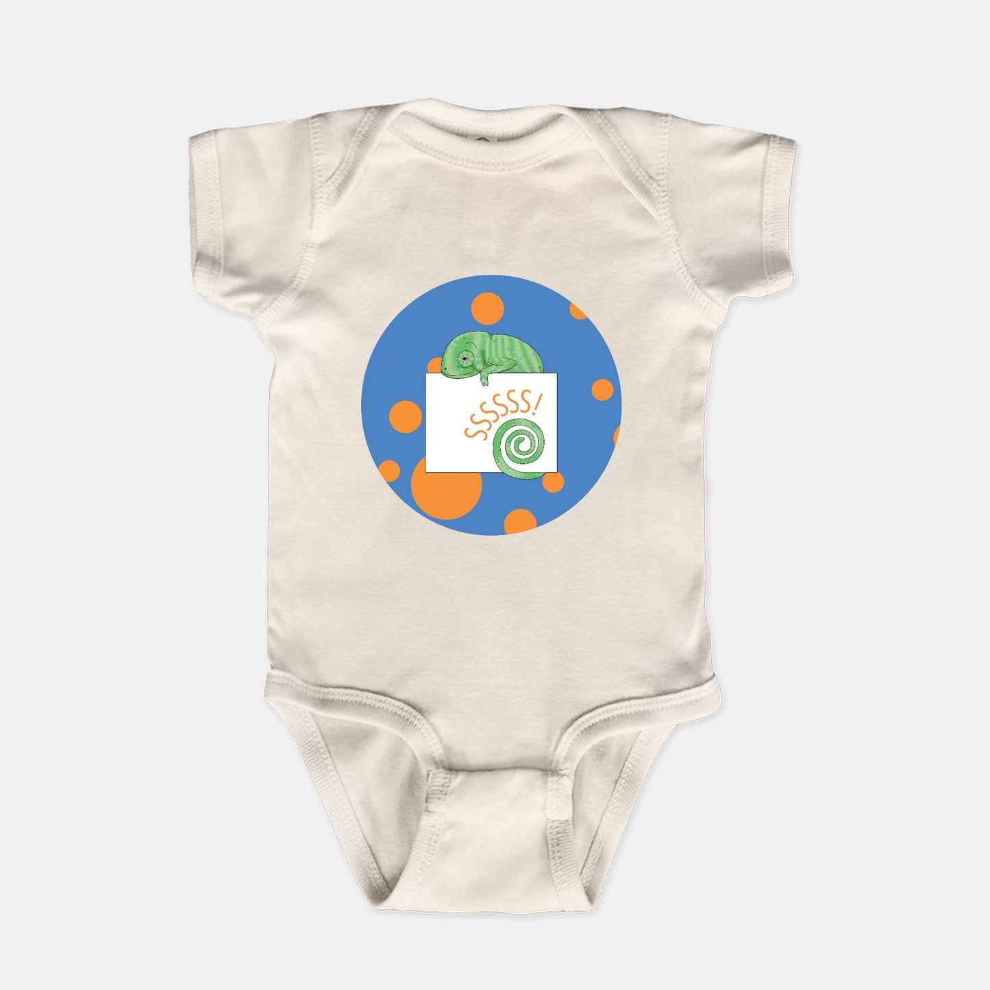 Jungle Animals Chameleon Short-Sleeve Baby Bodysuit, Blue  Pattern