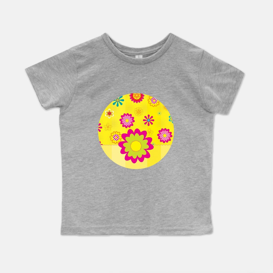 Floating Flowers & Stripes Yellow Short-Sleeve Toddler Tee