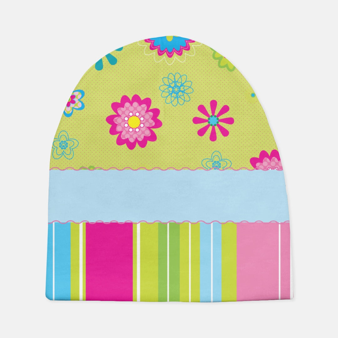 Floating Flowers & Stripes  Baby Beanie Hat