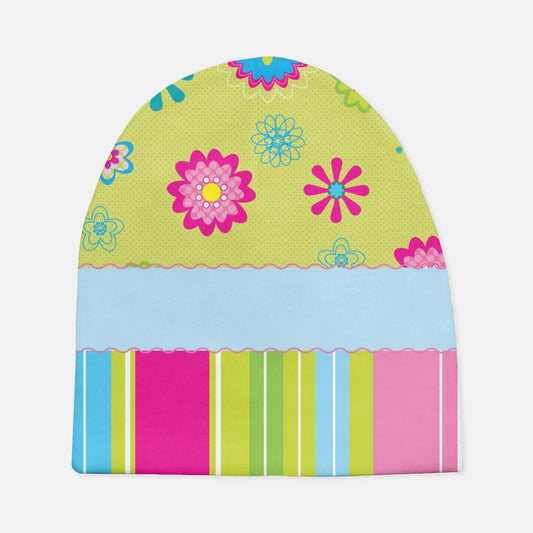 Floating Flowers & Stripes  Baby Beanie Hat