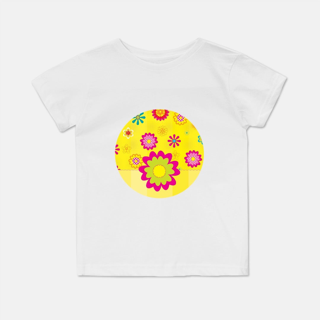 Floating Flowers & Stripes Yellow Short-Sleeve Toddler Tee