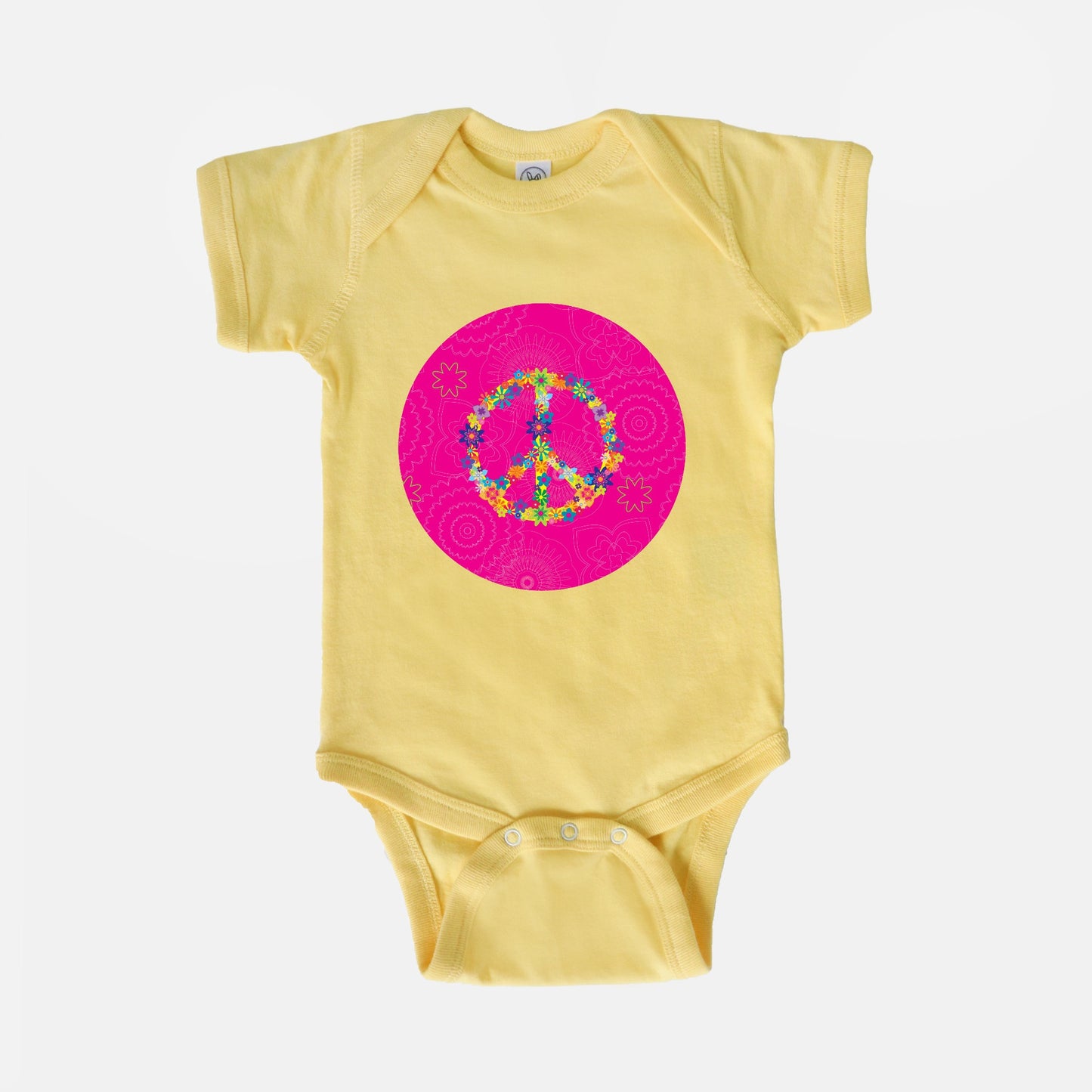 Floral Peace Sign Short-Sleeve Baby Bodysuit