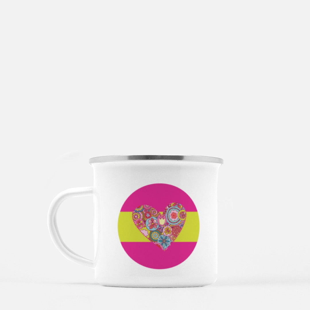 Retro Flower Collage Heart 10-oz. Camp Mug