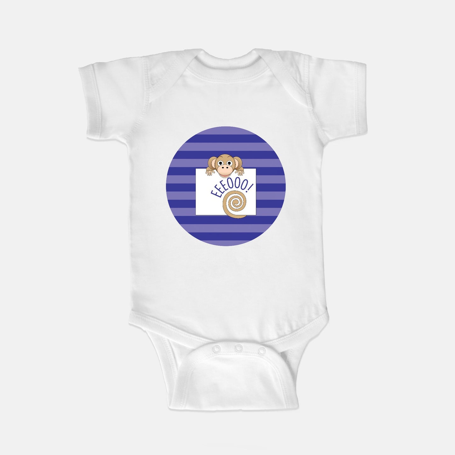 Jungle Animals Monkey Short-Sleeve Baby Bodysuit, Purple Pattern