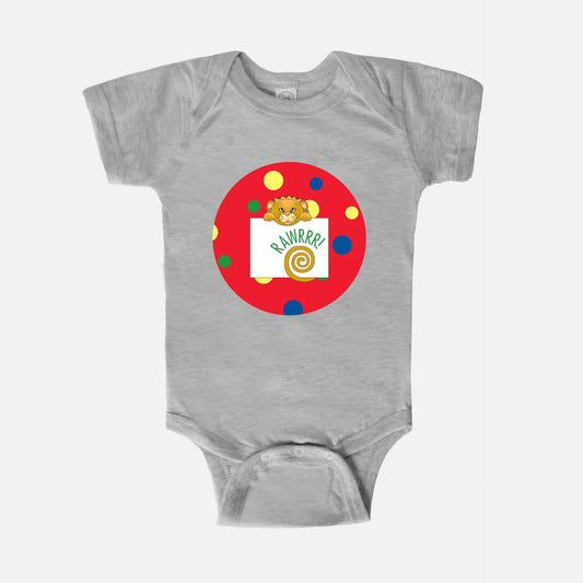 Jungle Animals Lion Short-Sleeve Baby Bodysuit, Red Pattern