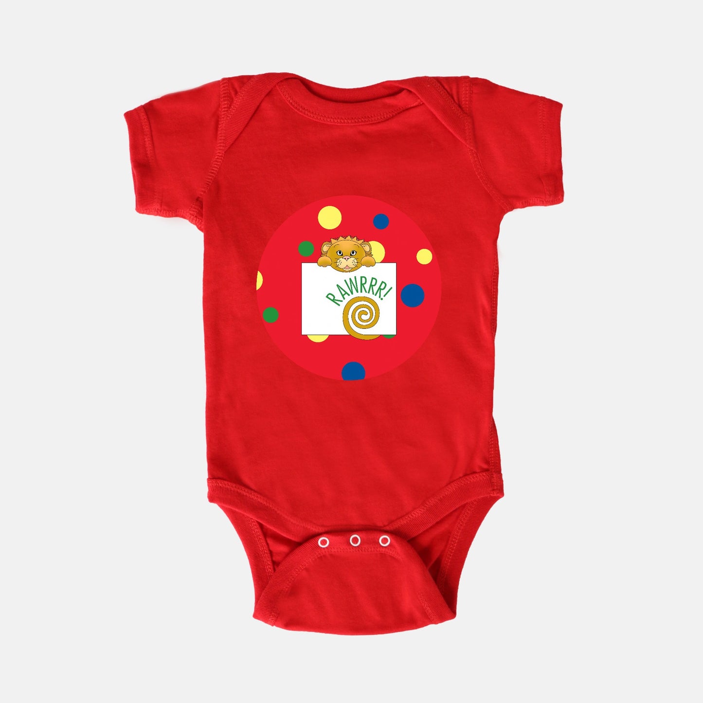 Jungle Animals Lion Short-Sleeve Baby Bodysuit, Red Pattern