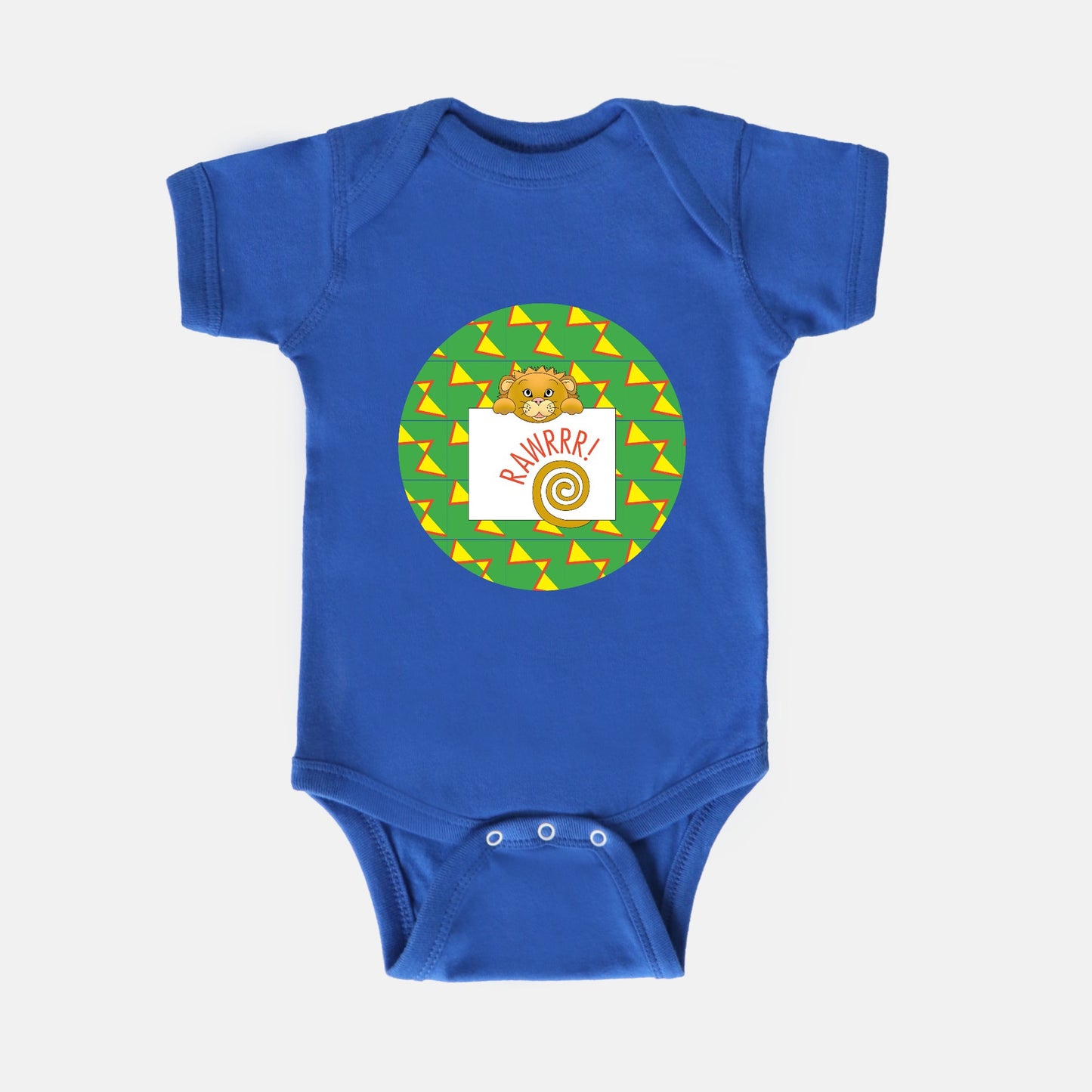 Jungle Animals Lion Short-Sleeve Baby Bodysuit, Yellow Pattern