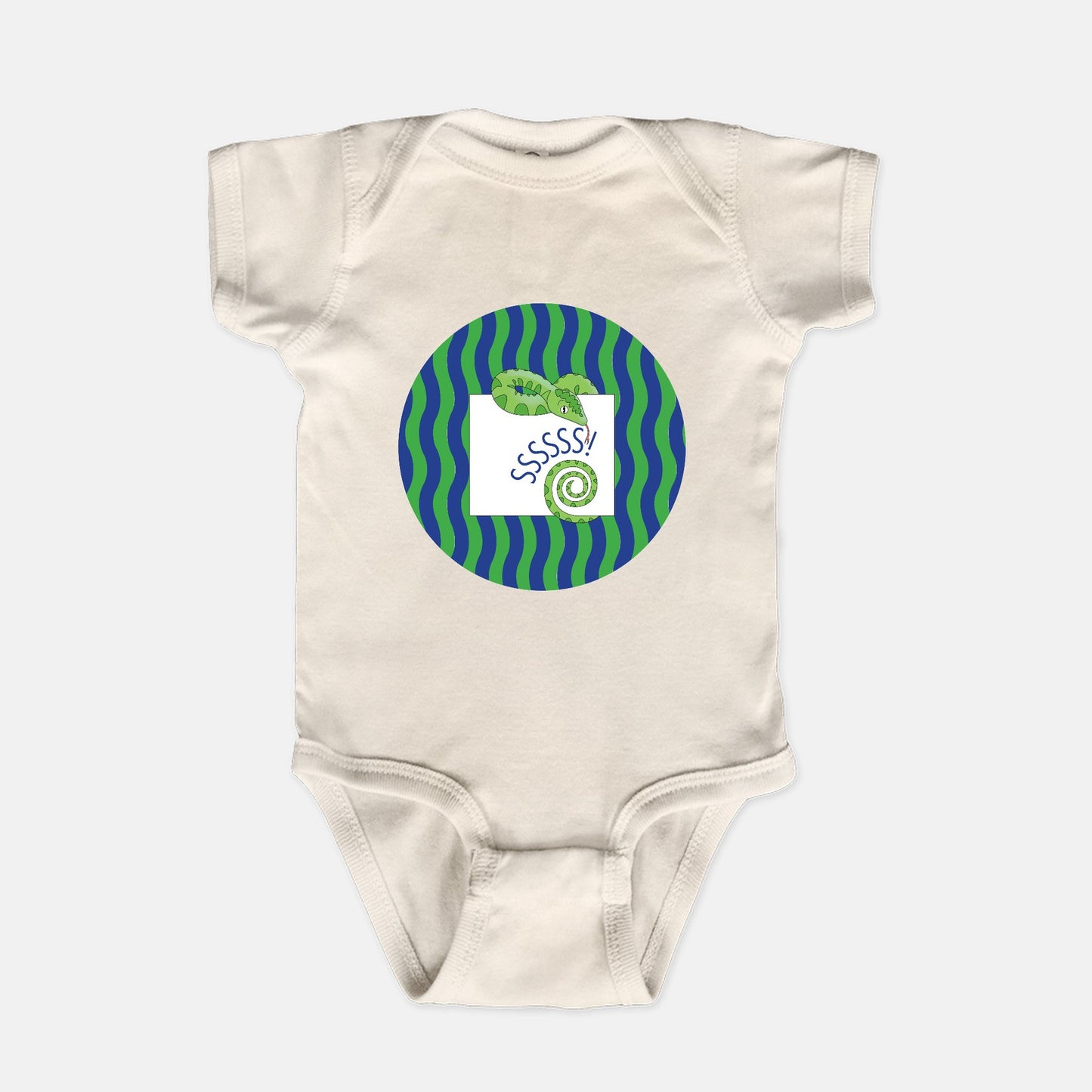 Jungle Animals Snake Short-Sleeve Baby Bodysuit, Green Pattern