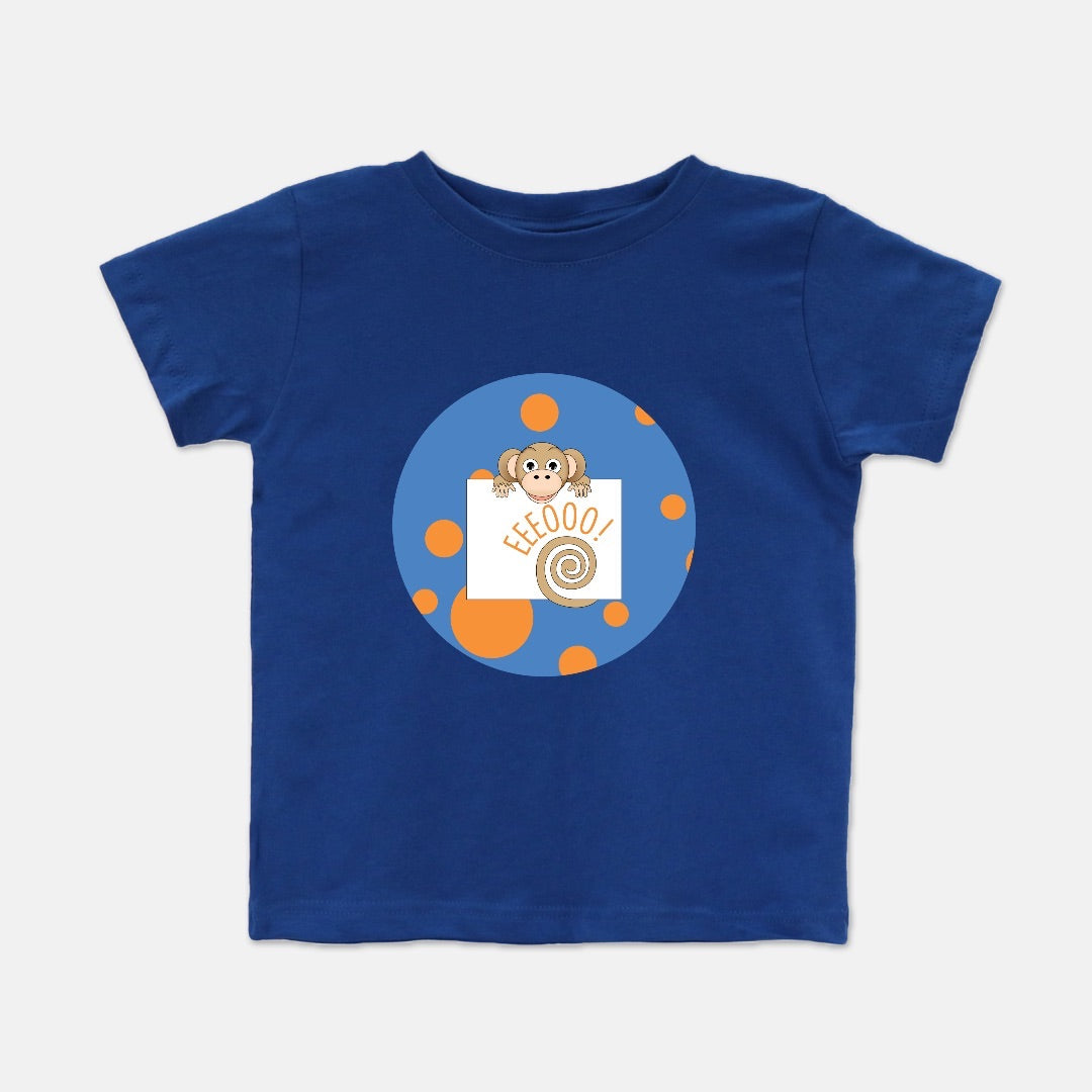 Jungle Animals Monkey Short-Sleeve Toddler Tee, Blue Pattern