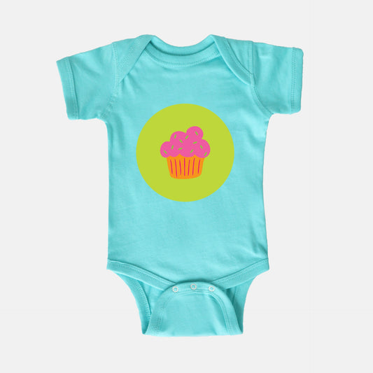 Cupcake Trio Short-Sleeve Baby Bodysuit | Pink Cupcake