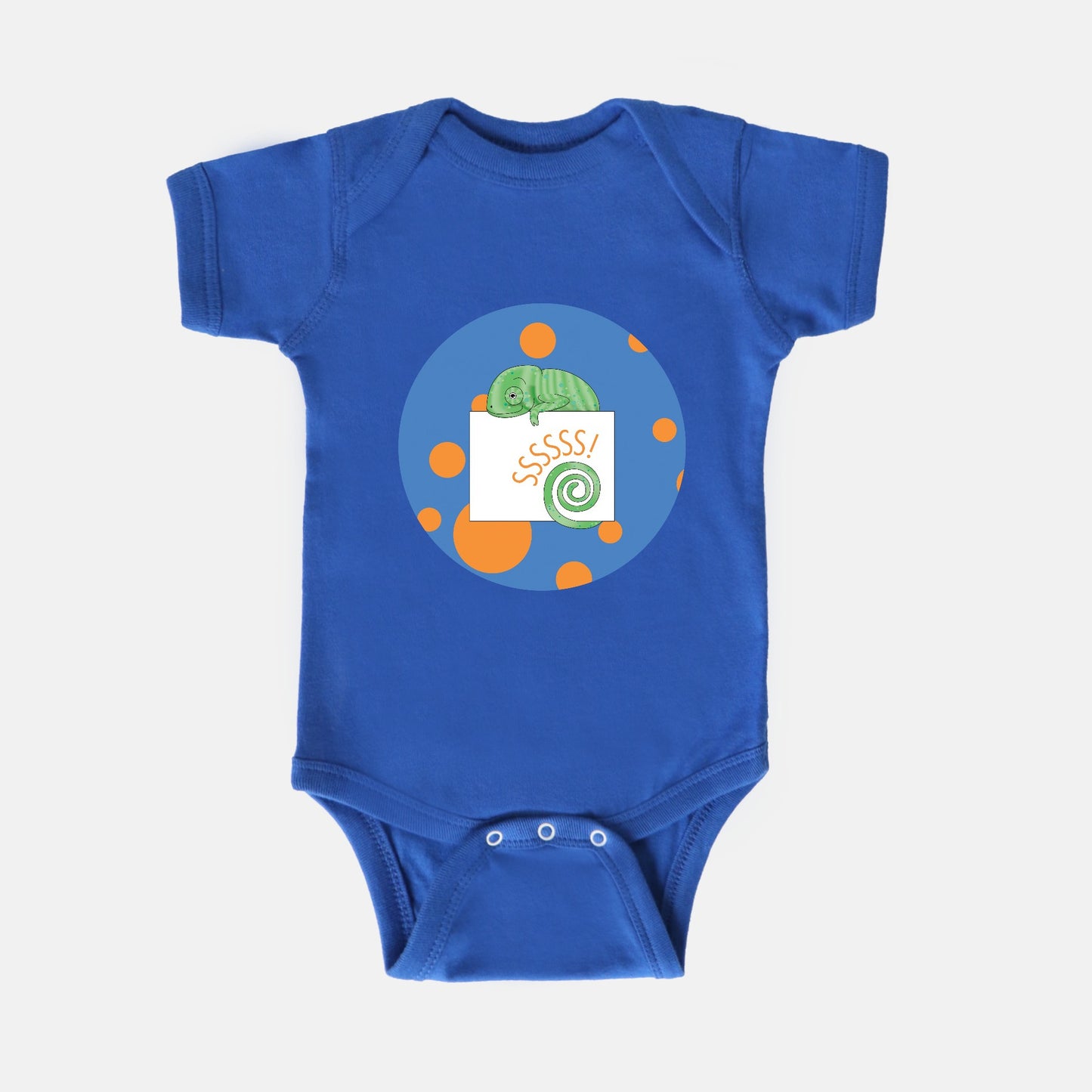 Jungle Animals Chameleon Short-Sleeve Baby Bodysuit, Blue  Pattern