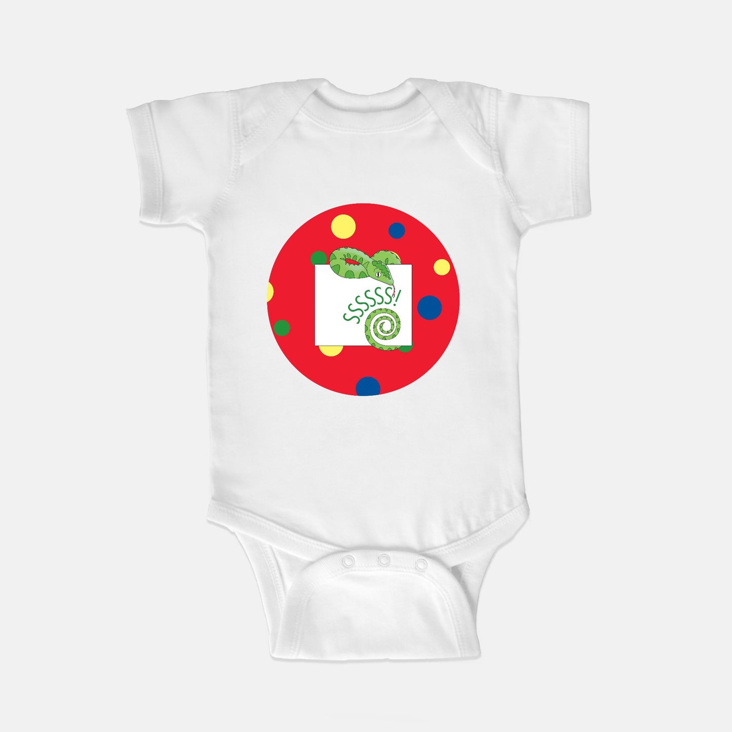 Jungle Animals Snake Short-Sleeve Baby Bodysuit, Red Pattern