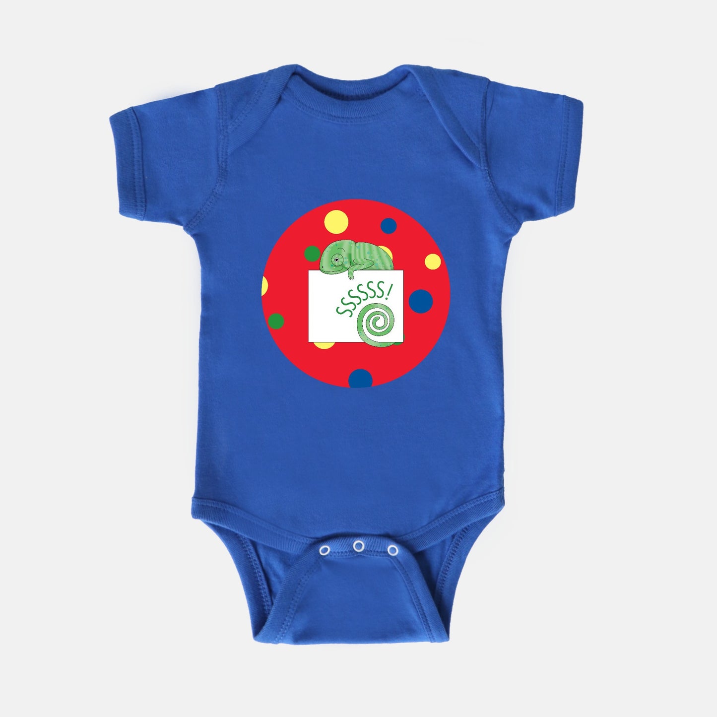 Jungle Animals Chameleon Short-Sleeve Baby Bodysuit, Red Pattern