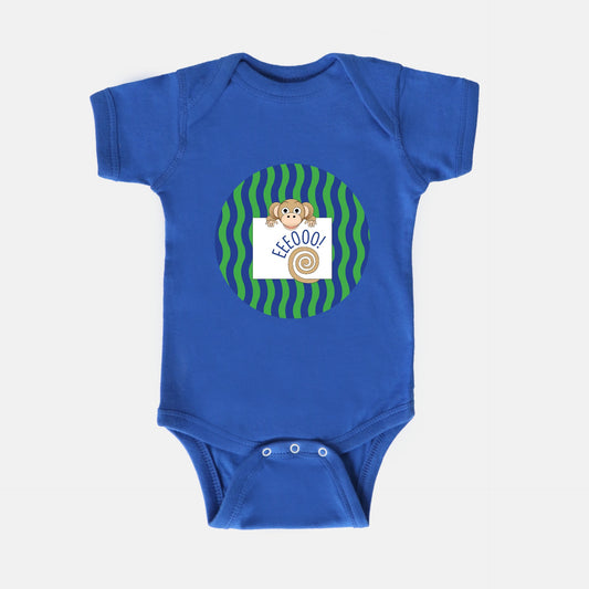 Jungle Animals Monkey Short-Sleeve Baby Bodysuit, Green Pattern