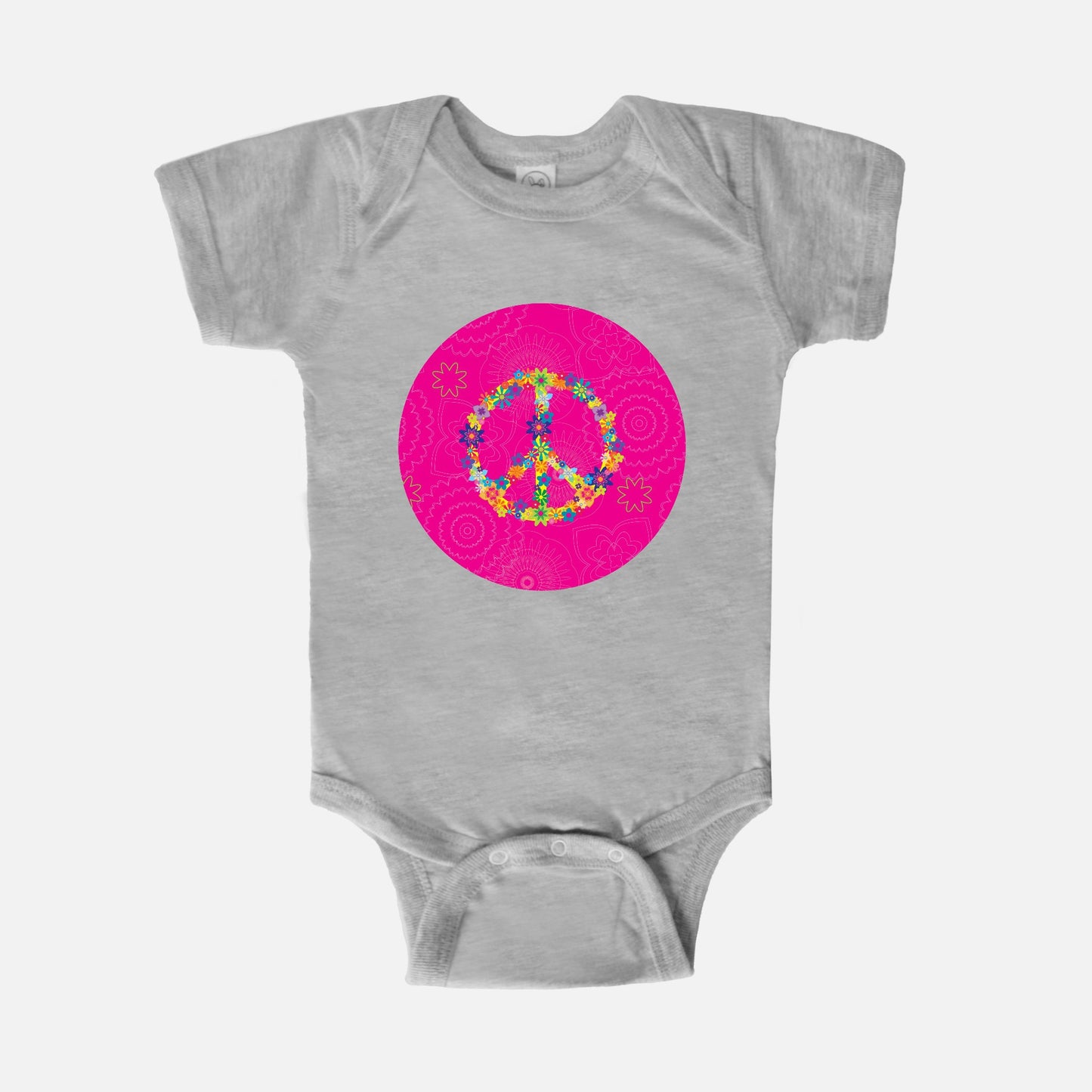 Floral Peace Sign Short-Sleeve Baby Bodysuit