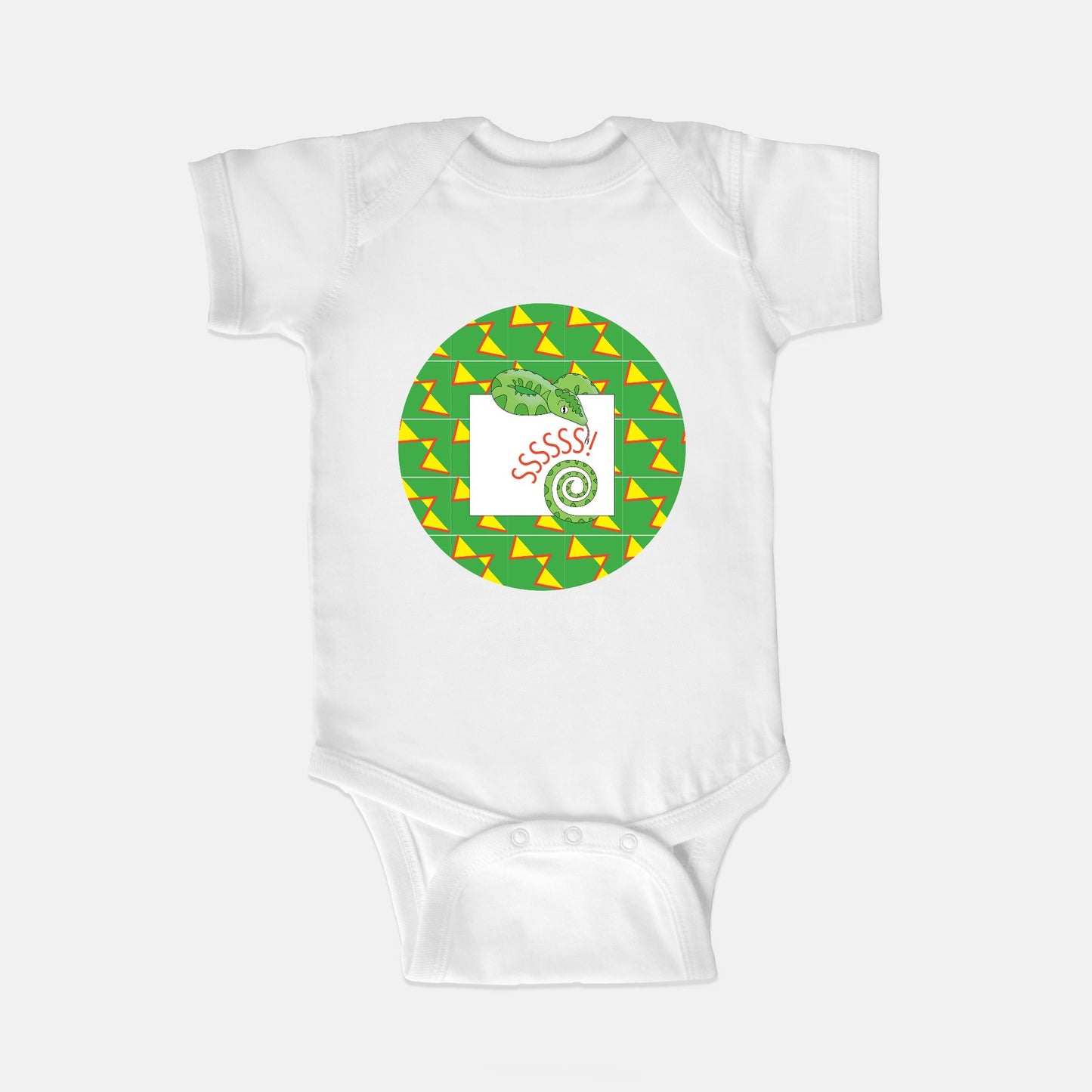 Jungle Animals Snake Short-Sleeve Baby Bodysuit, Yellow Pattern