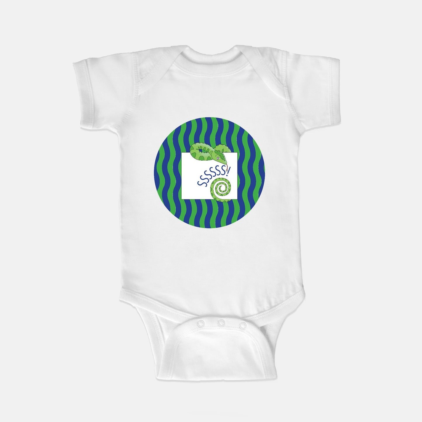 Jungle Animals Snake Short-Sleeve Baby Bodysuit, Green Pattern