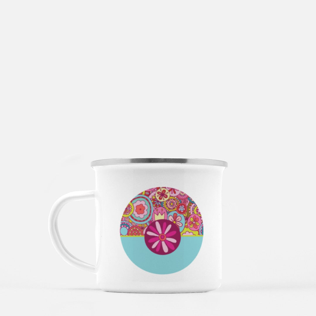 Retro Flower Collage 10-oz. Camp Mug