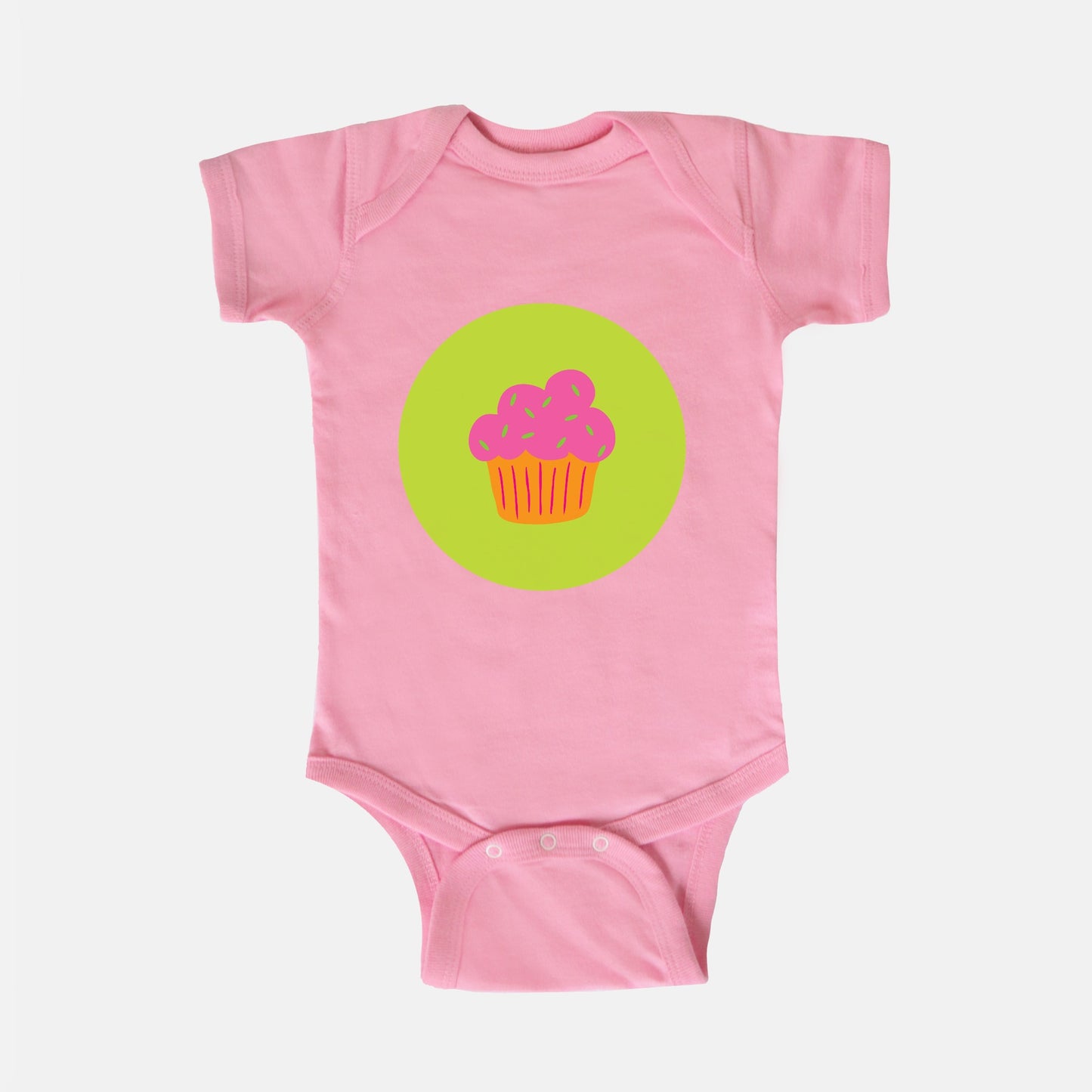 Cupcake Trio Short-Sleeve Baby Bodysuit | Pink Cupcake