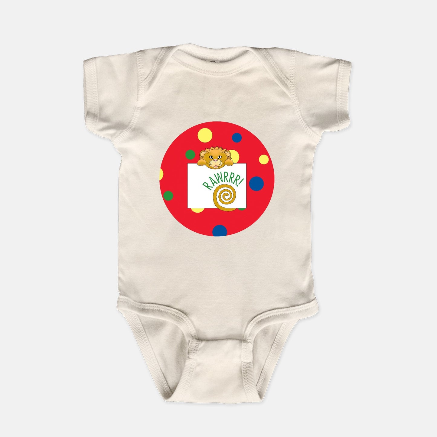 Jungle Animals Lion Short-Sleeve Baby Bodysuit, Red Pattern