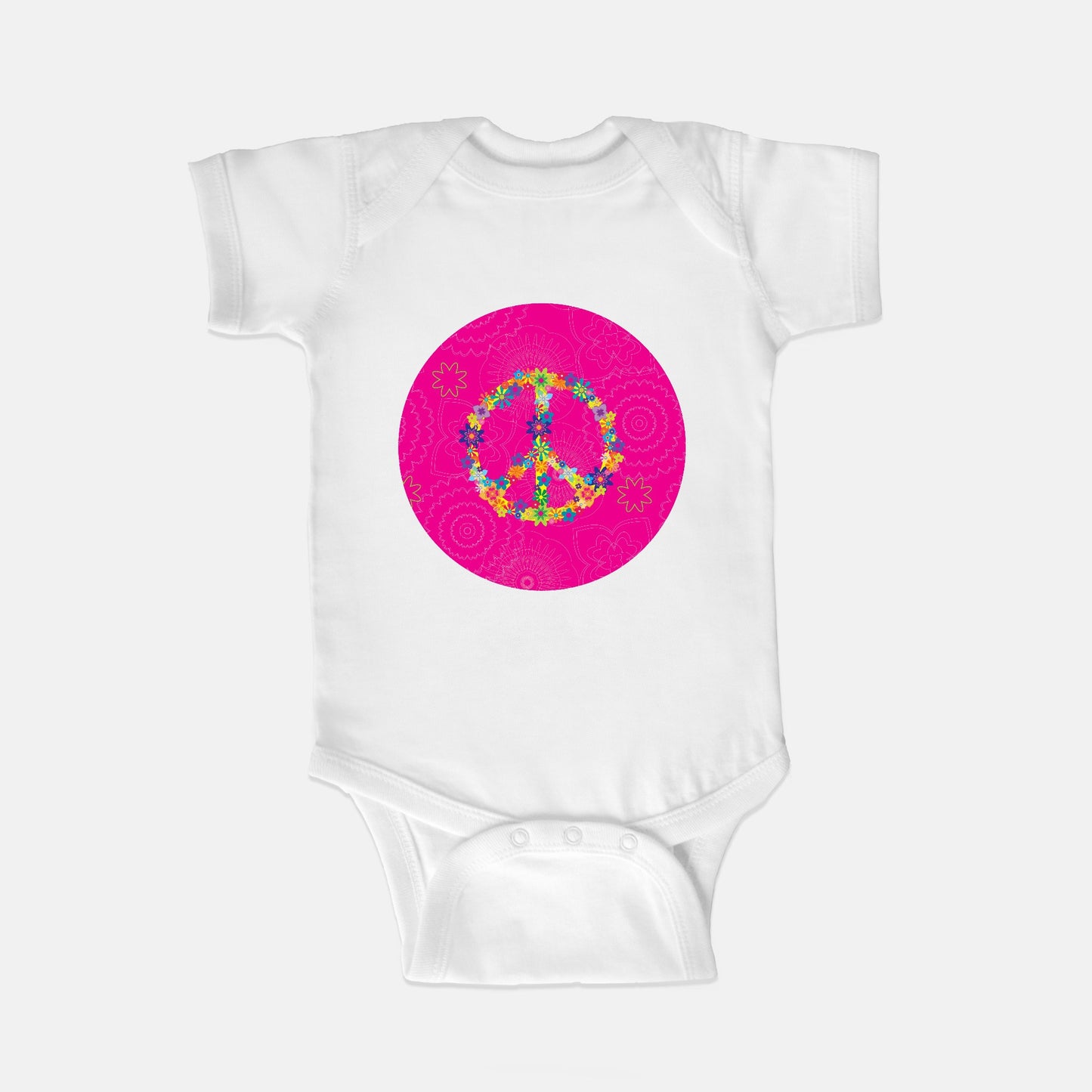 Floral Peace Sign Short-Sleeve Baby Bodysuit