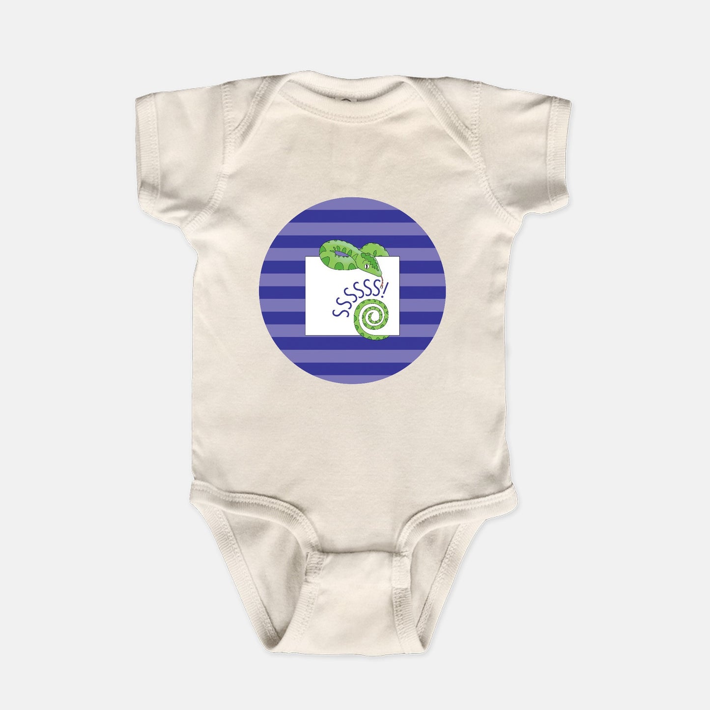 Jungle Animals Snake Short-Sleeve Baby Bodysuit, Purple Pattern