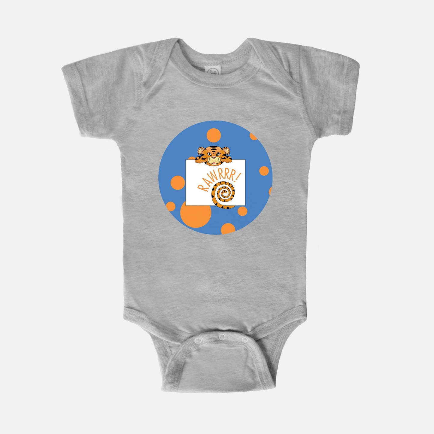 Jungle Animals Tiger Short-Sleeve Baby Bodysuit, Blue Pattern