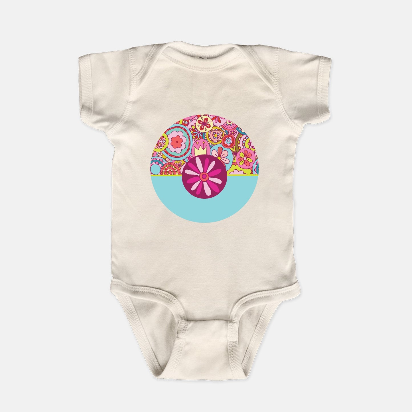 Retro Flower Collage Short-Sleeve Baby Bodysuit