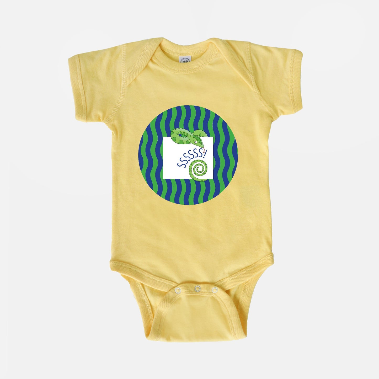 Jungle Animals Snake Short-Sleeve Baby Bodysuit, Green Pattern