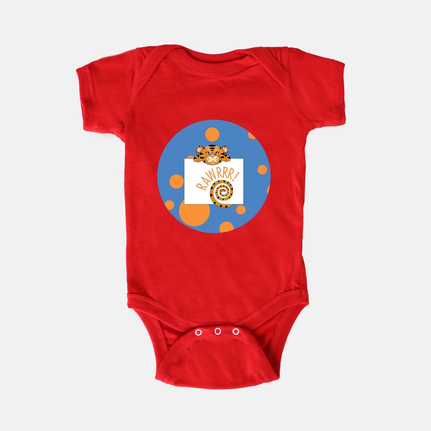 Jungle Animals Tiger Short-Sleeve Baby Bodysuit, Blue Pattern