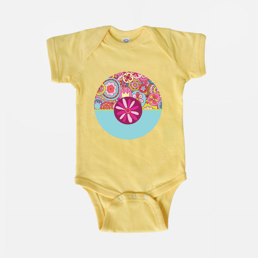 Retro Flower Collage Short-Sleeve Baby Bodysuit