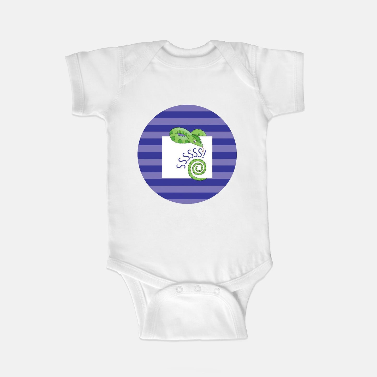 Jungle Animals Snake Short-Sleeve Baby Bodysuit, Purple Pattern