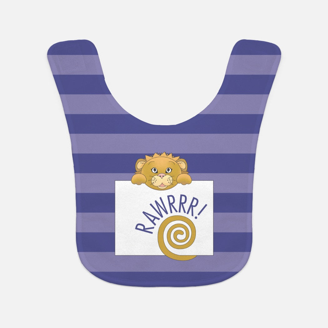 Jungle Animals Lion Baby Bib, Purple Pattern