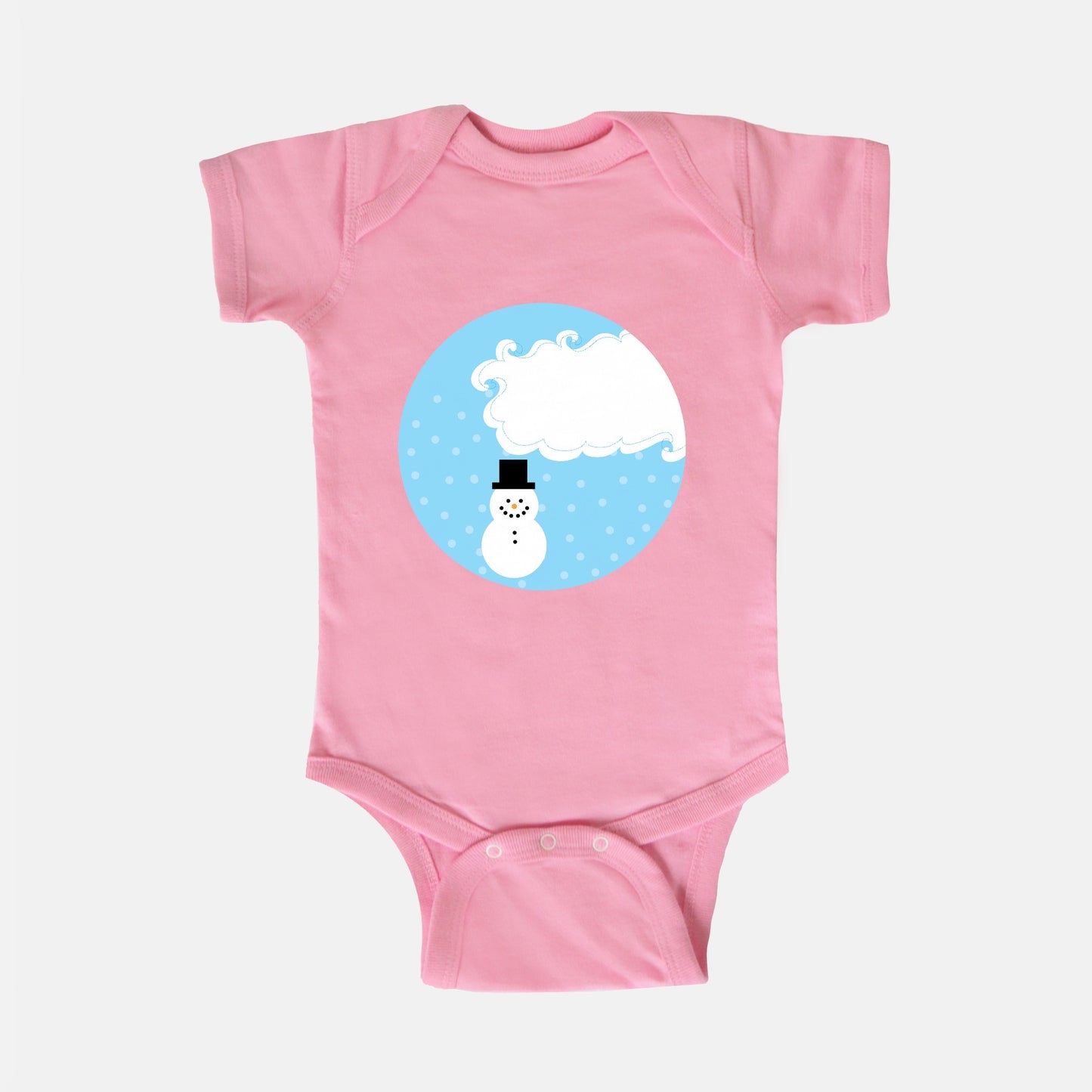 Whimsical White Snowman Short-Sleeve Baby Bodysuit