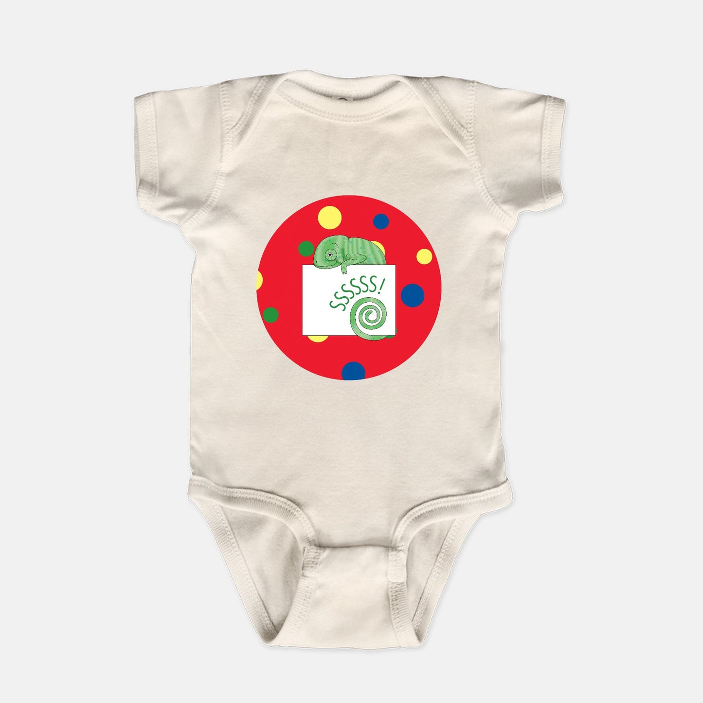 Jungle Animals Chameleon Short-Sleeve Baby Bodysuit, Red Pattern