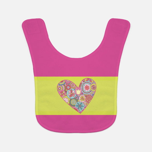 Retro Flower Collage Heart Baby Bib