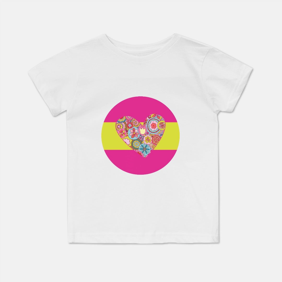 Retro Flower Collage Heart Short-Sleeve Toddler Tee