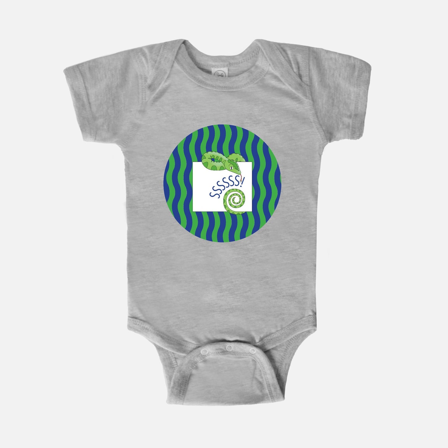 Jungle Animals Snake Short-Sleeve Baby Bodysuit, Green Pattern