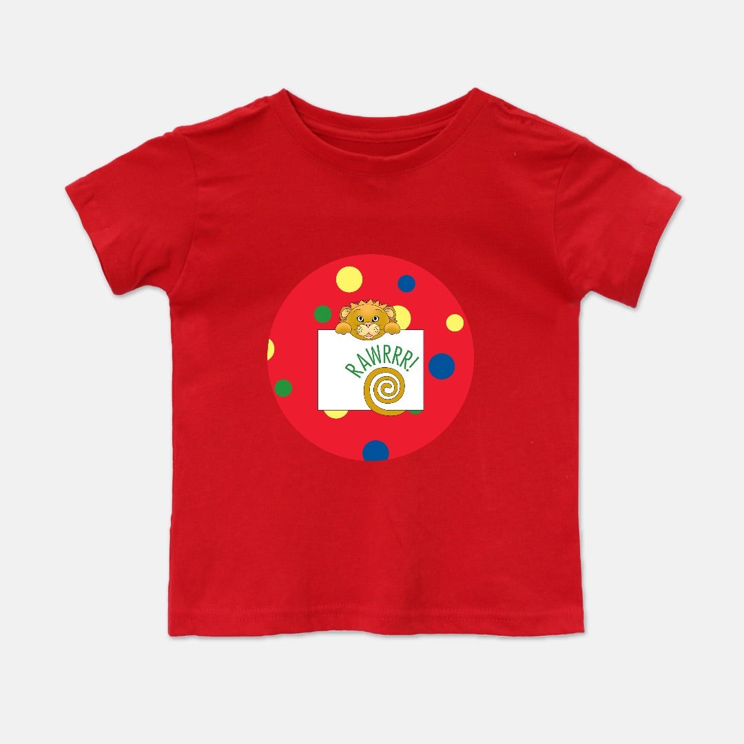 Jungle Animals Lion Short-Sleeve Toddler Tee, Red Pattern