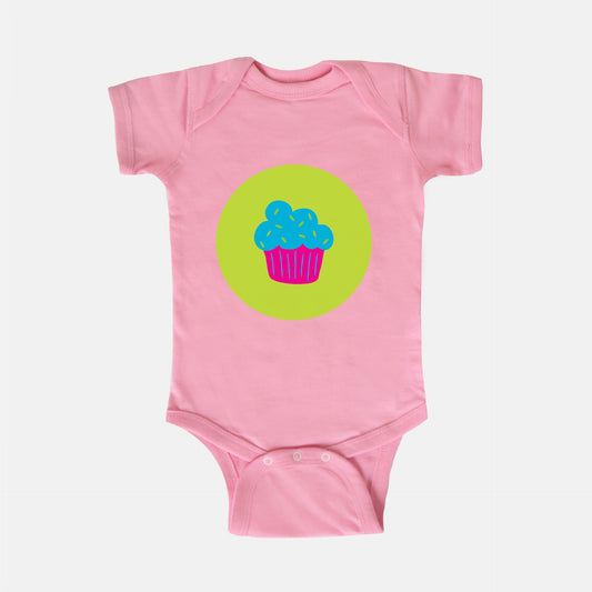 Cupcake Trio Short-Sleeve Baby Bodysuit | Blue Cupcake